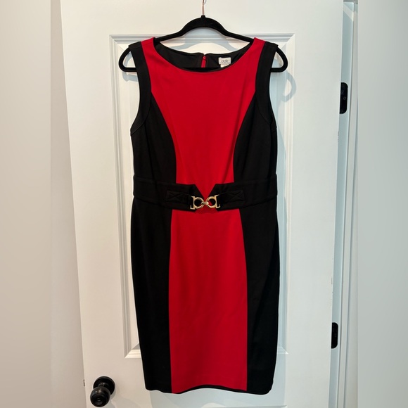 Cache Red and Black Midi Dress - Picture 1 of 3